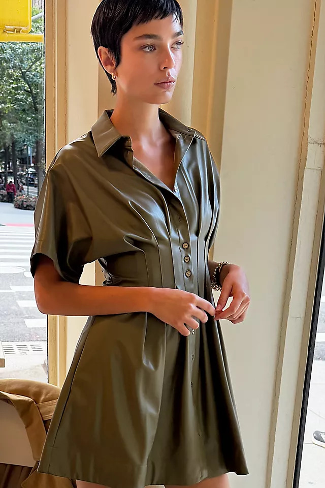 Tobie Faux Leather Mini Shirtdress by Exquise | Anthropologie (US)