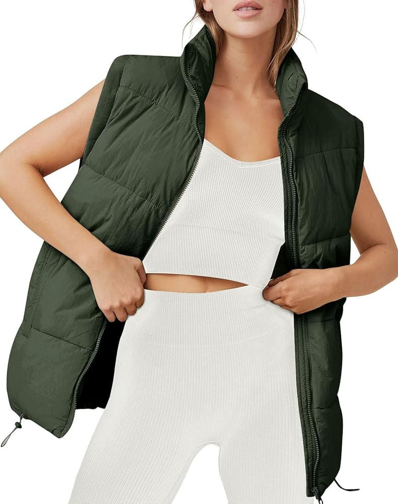 AUTOMET Puffer Vest Women Sleeveless Zip Up Outerwear Warm Puffer Lightweight Down with Pocket Fa... | Amazon (US)
