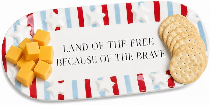Mud Pie Red Ceramic Stripe American Sentiment Tray, America 250 Merchandise | Amazon (US)