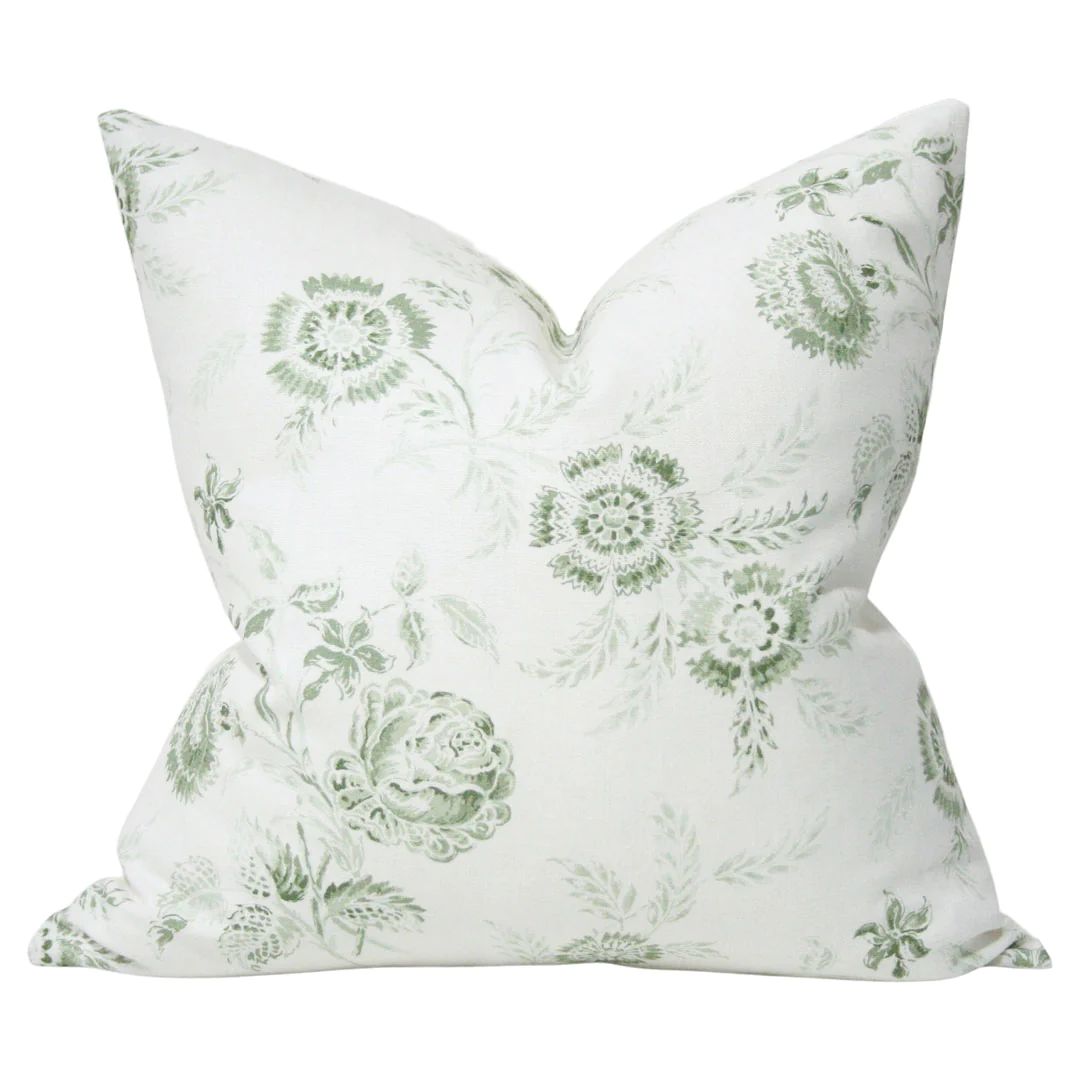 Boutique Floral Celery Green Designer Pillow | Arianna Belle