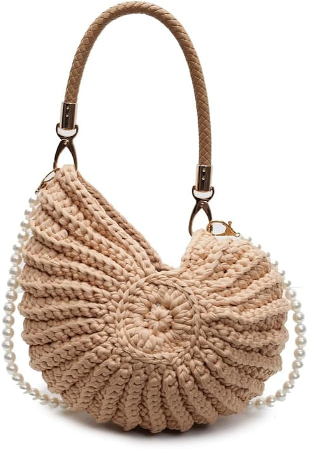 Handwoven Seashell Bag Crochet Shell Purse Summer Beach Tote Bag Pearl Clutch Purse Cute Conch Sh... | Amazon (US)