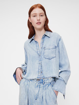 GapStudio Draped Denim Crop Shirt | Gap (US)