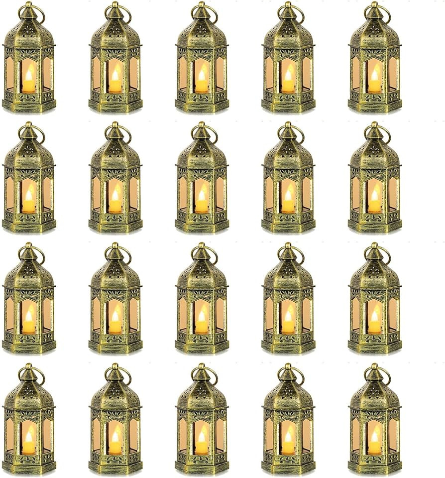 Mini Lanterns Decorative for Wedding Centerpiece - 20 Pcs Romadedi Hanging Small Gold Lantern Bul... | Amazon (US)