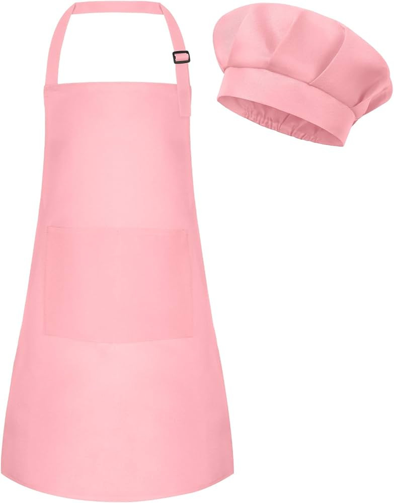 Kids Apron and Chef Hat Set Adjustable Child Art Aprons with 2 Pockets Toddler Chef Hat and Apron... | Amazon (US)