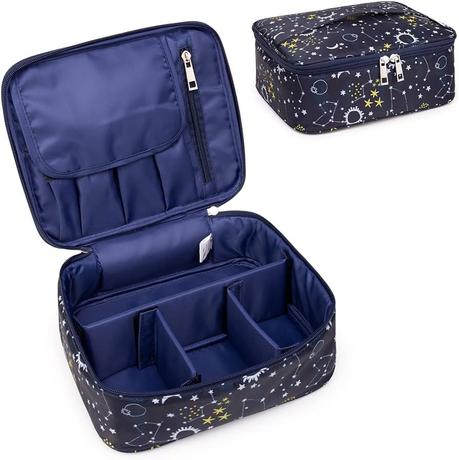 Narwey Travel Makeup Bag Large Cosmetic Bag Makeup Case Organizer for Women (Blue Galaxy) | Amazon (US)