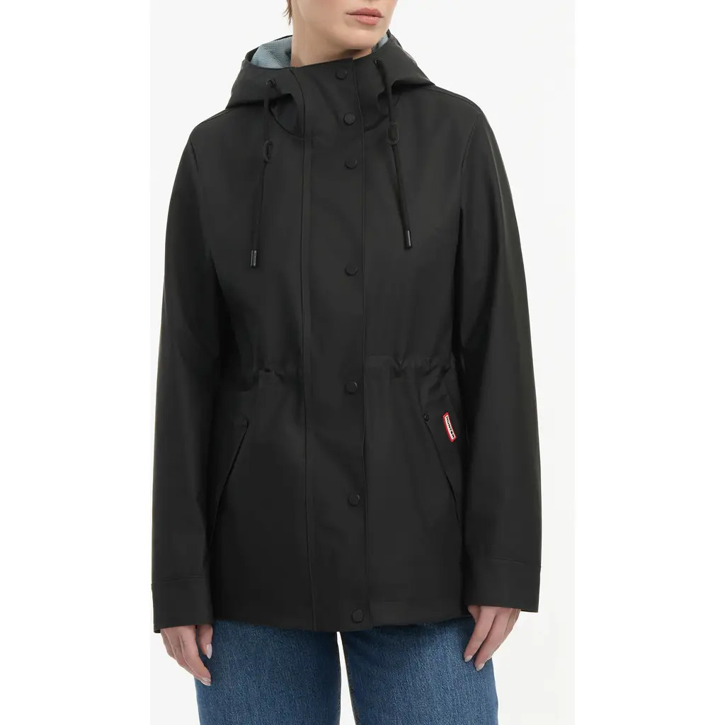 Hunter Abbey Water Repellent Rubberized Rain Jacket in Black at Nordstrom, Size Small | Nordstrom