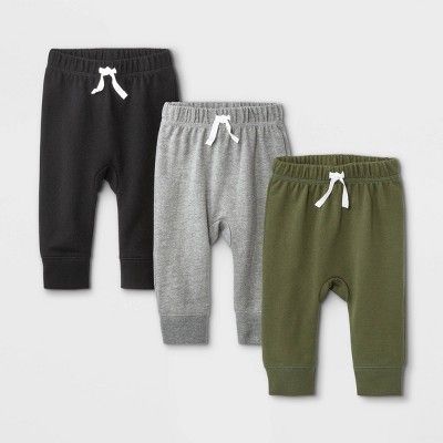 Baby Boys' 3pk French Terry Jogger Pants - Cat & Jack™ Olive Green/Gray/Black | Target