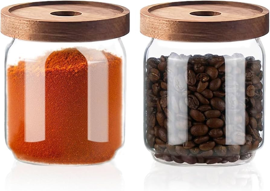 Glass Jars with Airtight Wood Lids - 17 oz Small Kitchen Pantry Storage Containers, Stackable Dec... | Amazon (US)