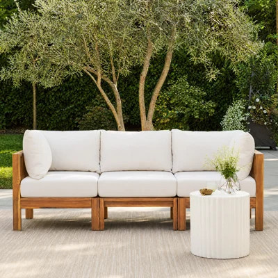 Bryn Modern Outdoor Sustainable Acacia Wood Modular  Sectional Seating Sofa with Water-Repellent Cushions | Wayfair North America