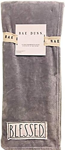 Rae Dunn Velvet Soft Plush Throw Blanket Blessed Embroidered Sentiment Patch Gray | 50" x 60” | Amazon (US)