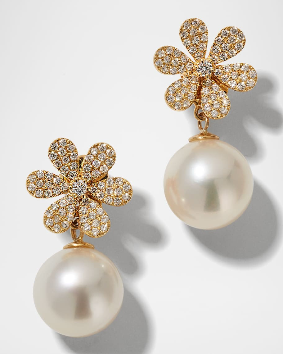 Belpearl 18k Diamond-Daisy Pearl-Drop Earrings | Neiman Marcus