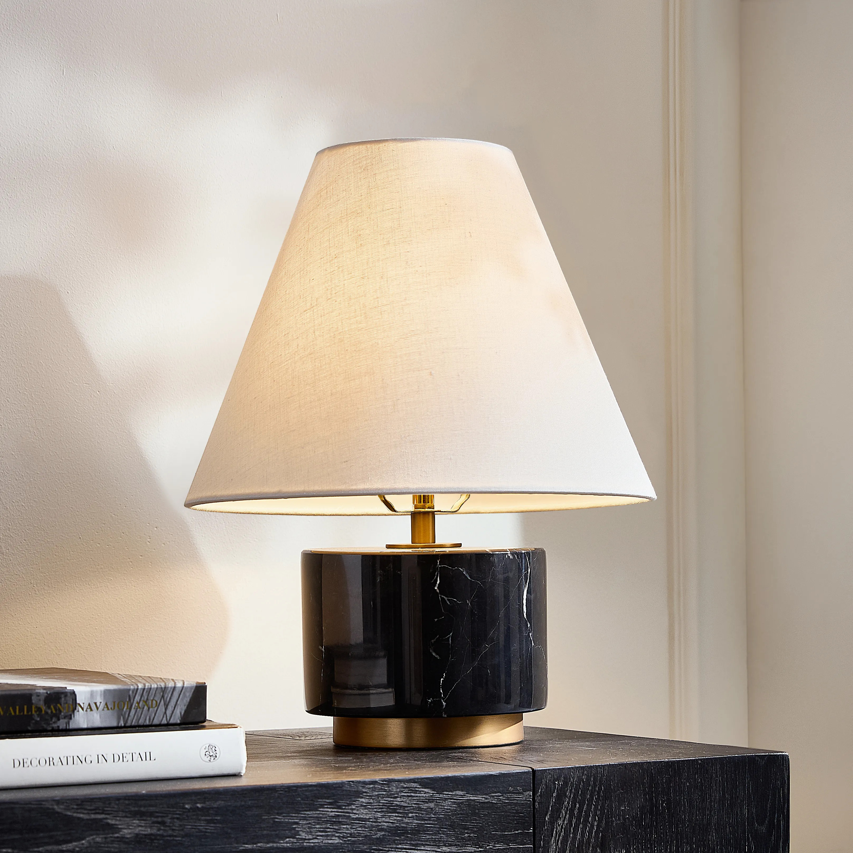 Arden Marble Table Lamp | Black | Lighting | Z Gallerie | 12"D x 14.5"H | Genuine black marble, Warm white linen taper shade | Z Gallerie