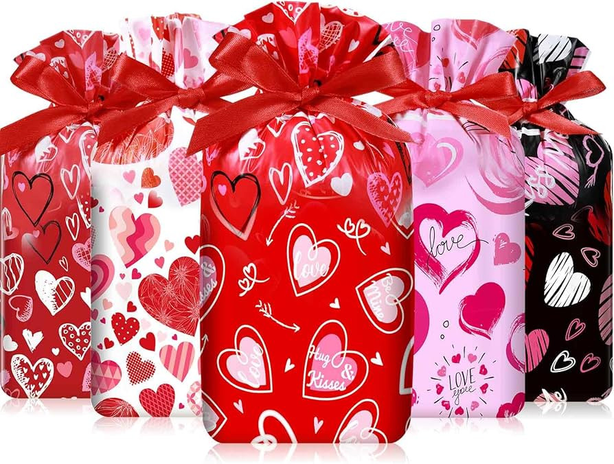 Capoda 50 Pcs Valentines Day Treat Bags Drawstring Candy Bags Valentine Heart Shaped Gift Bag Pou... | Amazon (US)