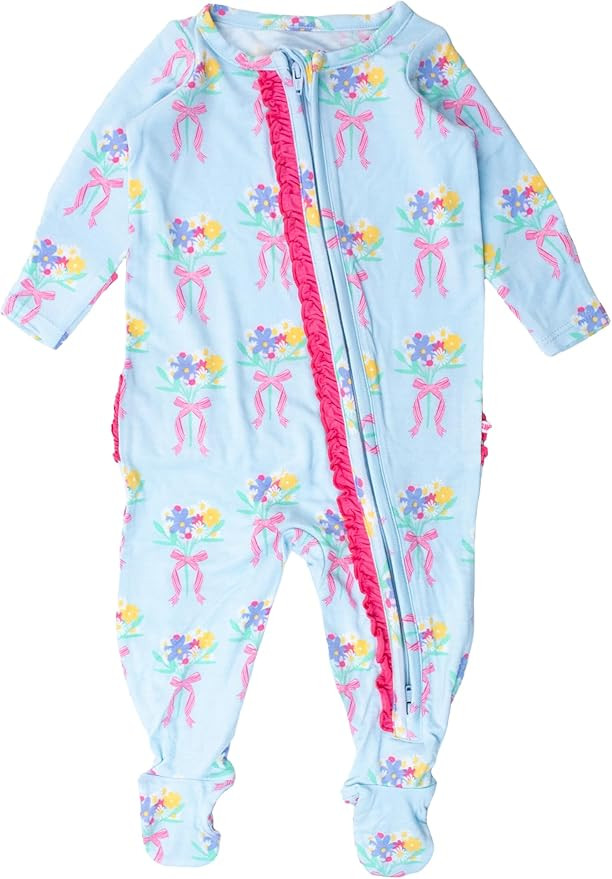 RuffleButts SoftSnooze™ Viscose from Bamboo Baby Girls Ruffle One Piece Footie Pajamas | Amazon (US)
