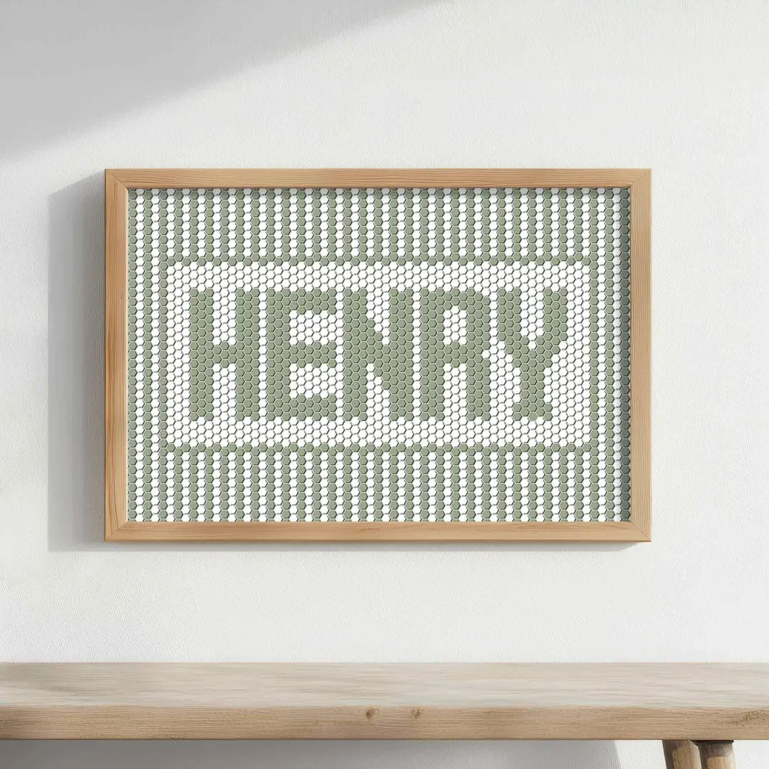 Personalized Name Art Green Vertical Striped Wall Artwork, Hexagon Tile Typography Neutral Boy Nu... | Etsy (US)