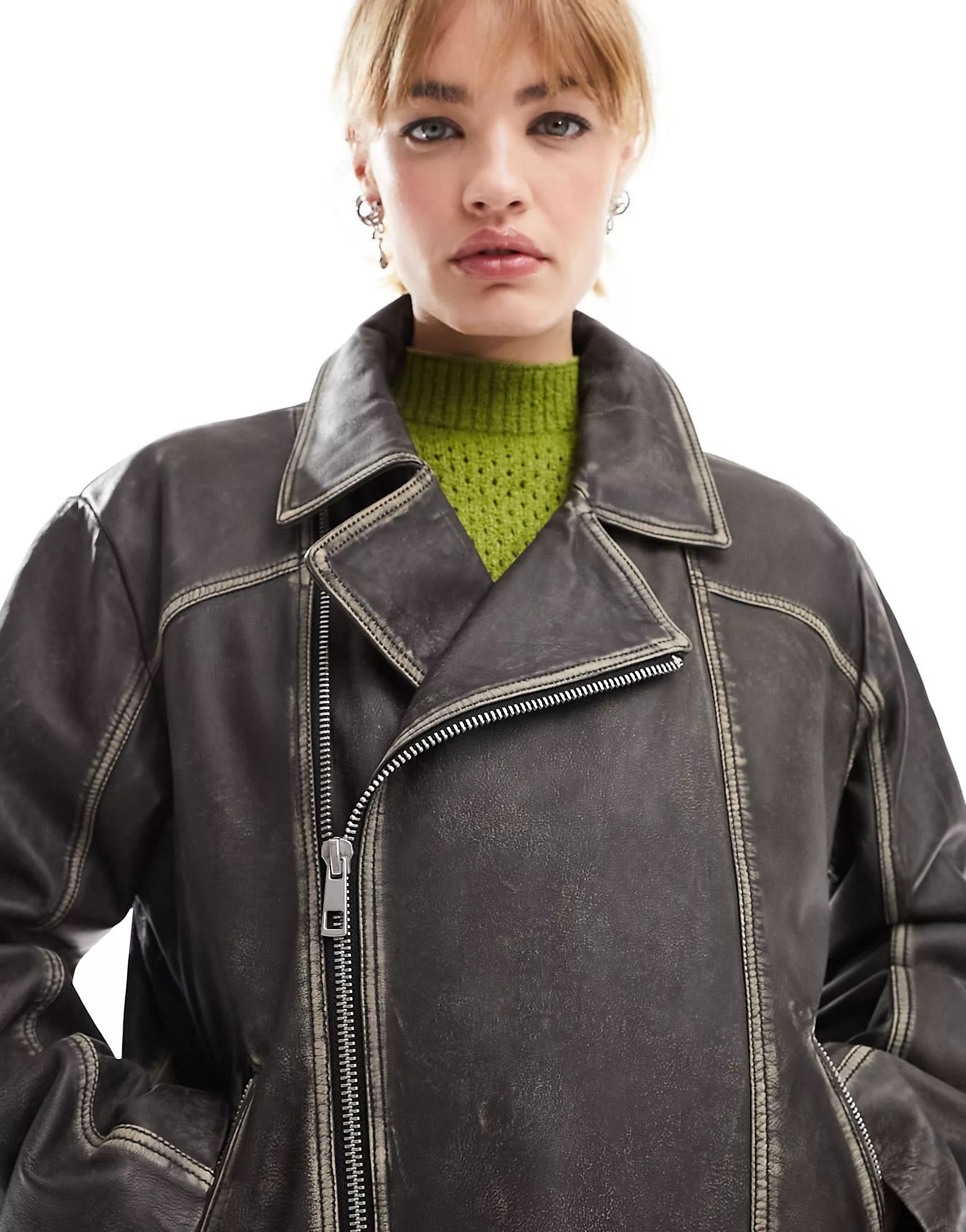Reclaimed Vintage unisex washed leather biker jacket | ASOS (Global)
