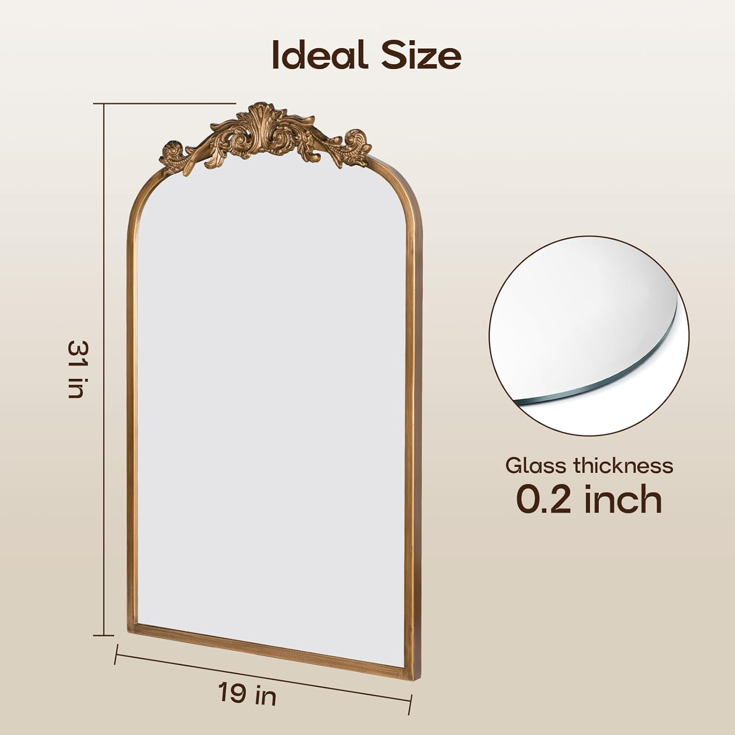 USHOWER 19" x 31" Gold Vintage Mirror for Wall, Antique Baroque Mirror with Ornate Frame, Arched ... | Amazon (US)