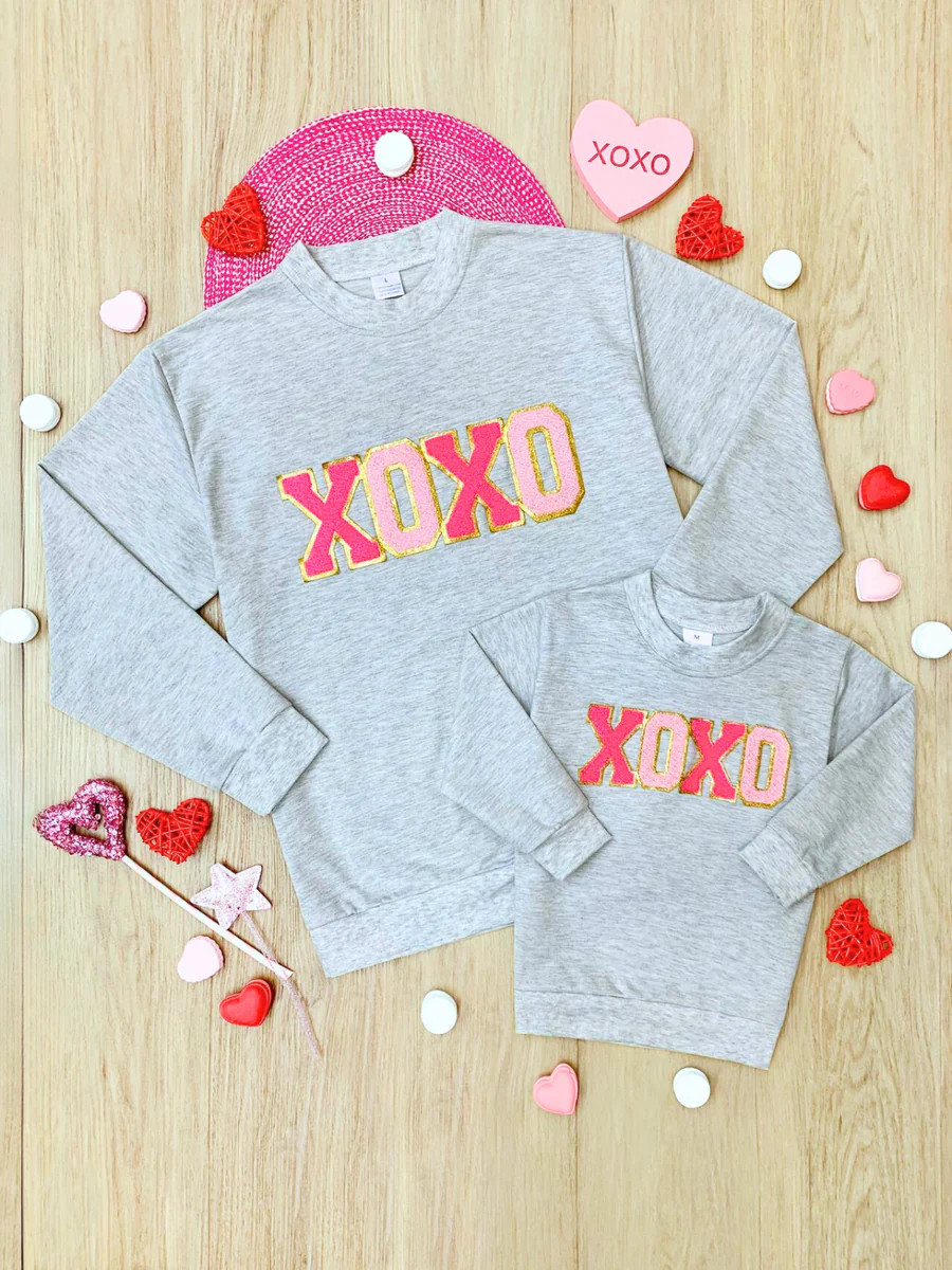 Mommy and Me "XOXO" Embroidered Chenille Patch Sweatshirt | Mia Belle Girls