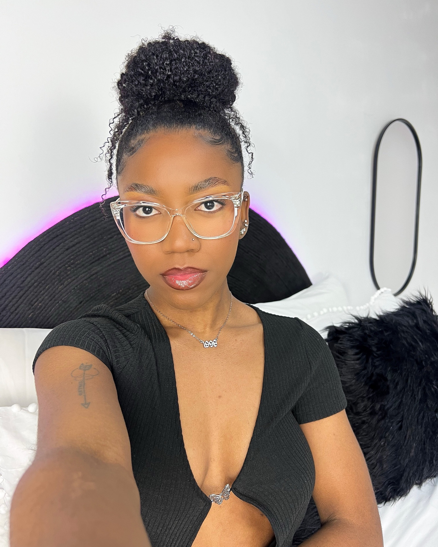 Full coverage makeup. Makeup inspo. Makeup inspiration. Natural makeup. Budget friendly makeup. Affordable makeup. Soft glam makeup. Pink lipgloss. Matte foundation. Banana powder. H&M open butterfly crop top. Clear prescription glasses. Clear eyeglasses. Jacquemus top dupe.

#LTKU #LTKstyletip #LTKbeauty