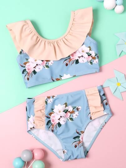 Toddler Girls Floral Ruffle Bikini Swimsuit | SHEIN