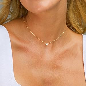 Dainty Gold Necklace for Women - 14K Gold/White Gold Plated Cute Heart Necklace Handmade Disc Cir... | Amazon (US)