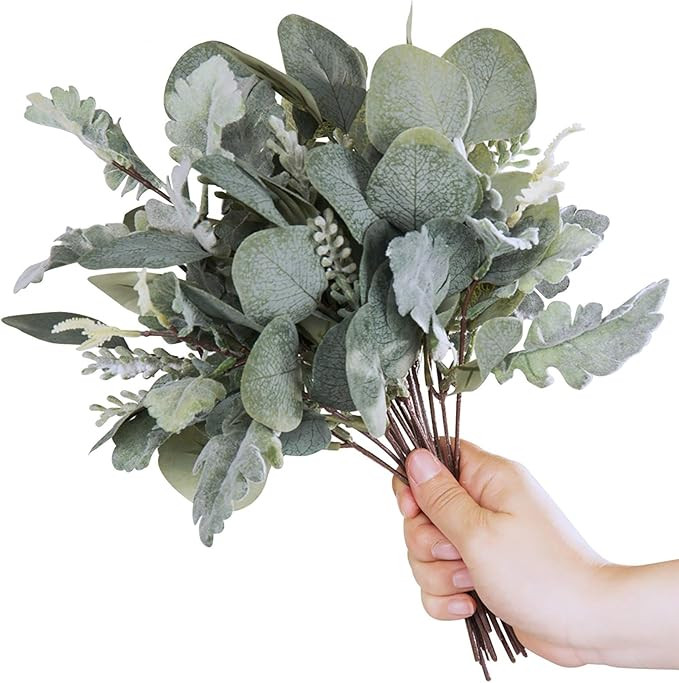 Der Rose 12pcs Fake Eucalyptus Leaves Stems Silver Dollar Eucalyptus Artificial Greenery Silk Euc... | Amazon (US)