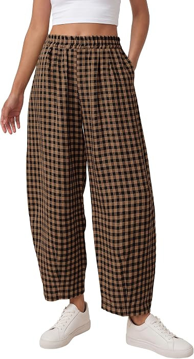 PRETTYGARDEN Plaid Barrel Pants Women Summer Bottoms | Amazon (US)