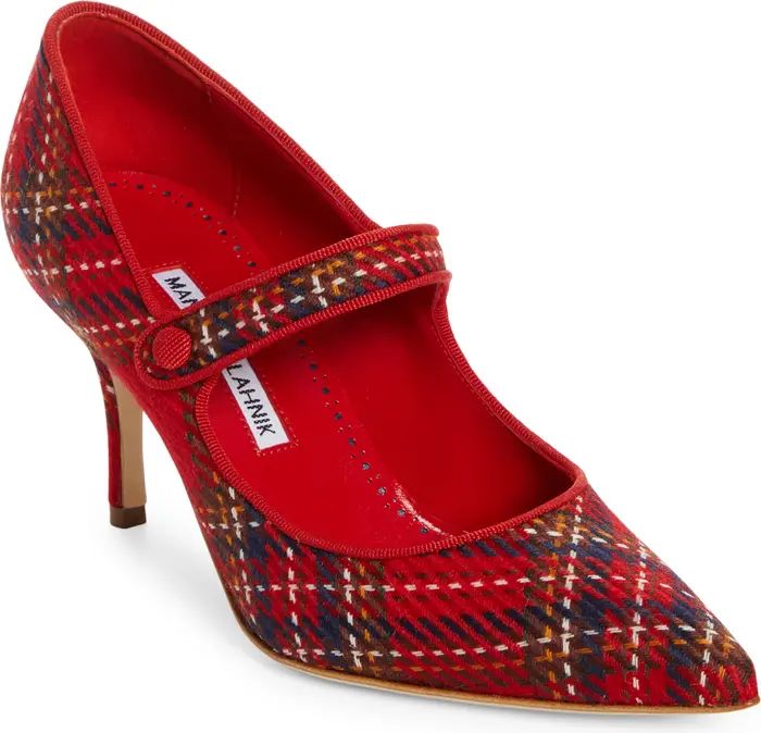 Campari Plaid Wool Pointed Toe Mary Jane Pump (Women) | Nordstrom