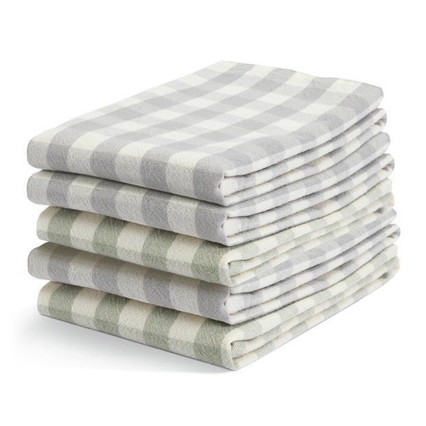Habitat Yarn Dyed Checked Pack of 5 Tea Towels | Habitat UK