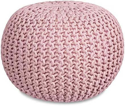 BIRDROCK HOME Round Pouf Foot Stool Ottoman - Knit Bean Bag Floor Chair - Cotton Braided Cord - G... | Amazon (US)