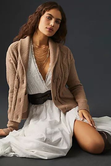 Pilcro Cropped & Collared Cable-Knit Cardigan Sweater | Anthropologie (US)