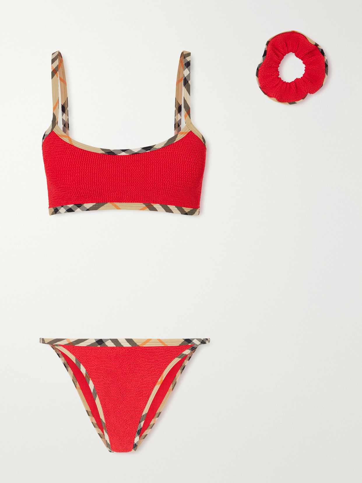 Burberry - + Hunza G Tyler Checked Original Crinkle Bikini - Red | NET-A-PORTER (US)