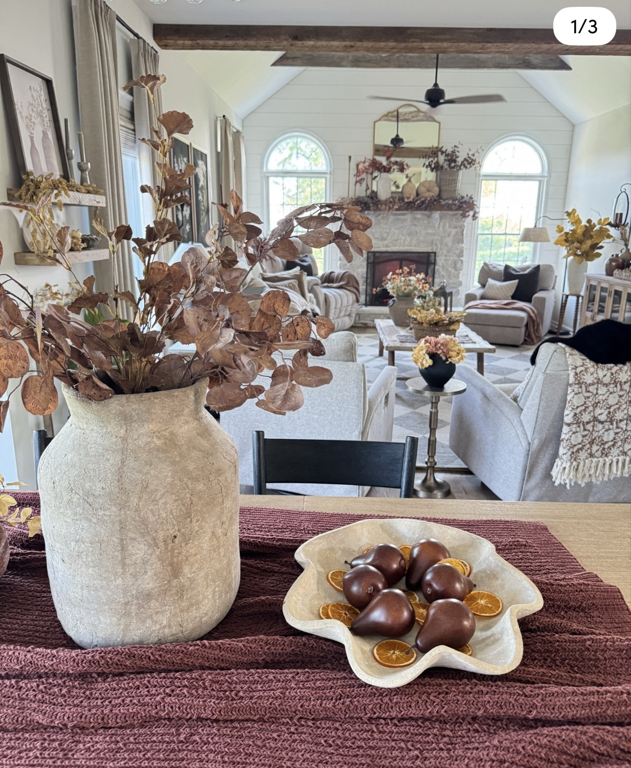 Pretty warm tones for fall. Fill any bowl or vessel with the prettiest faux pears and a nice size bag of dried oranges. Loving the rust tones and the throw I used as a table runner and beautiful fall stems. My best selling whimsical tree and accent table. Brown and cream floral throw perfect for this time of year  Solid wood bench and decor. Dining table and chairs. Lots of similar ruffled bowls for faux pears and dried oranges  

#LTKSaleAlert #LTKStyleTip #LTKHome