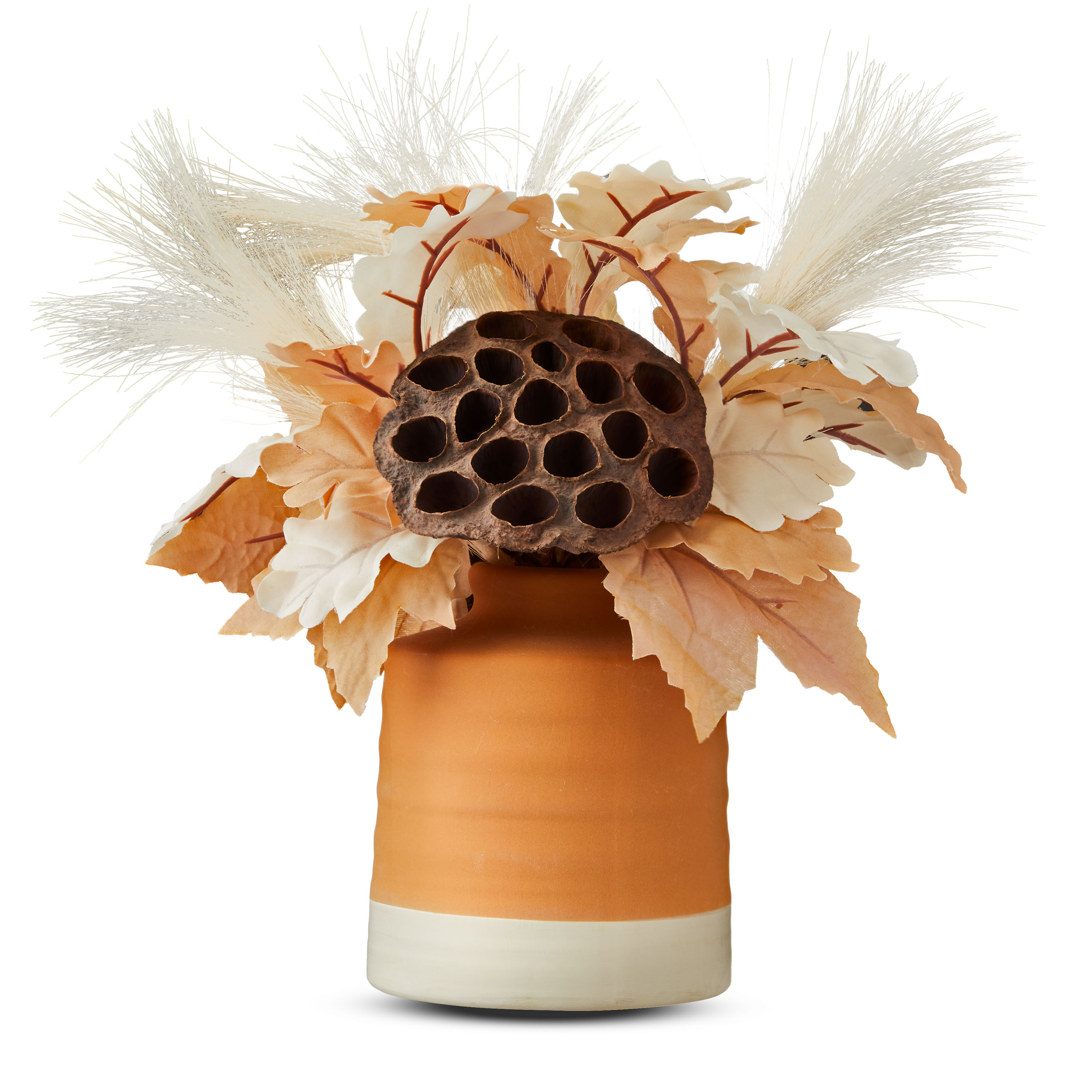 Harvest Pottery Vase with Cream & Tan Leaves Indoor Table Decor, 14", by Way To Celebrate | Walmart (US)