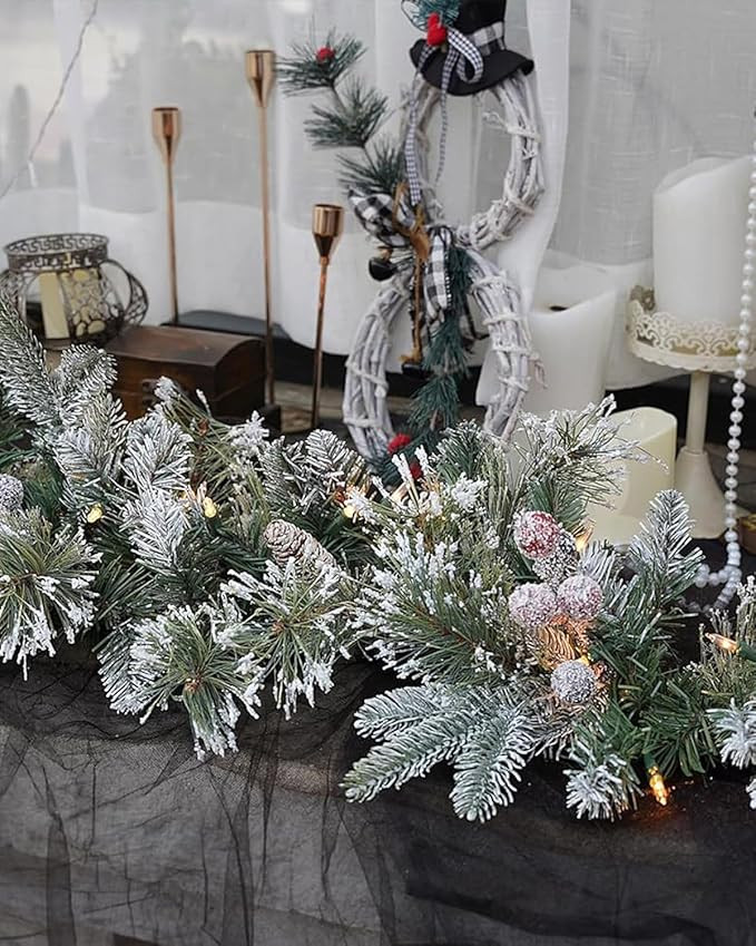 Pre-Lit Artificial Christmas Garland, Snowy Garland, White Lights 50, Decorated with Pine Cones, ... | Amazon (US)