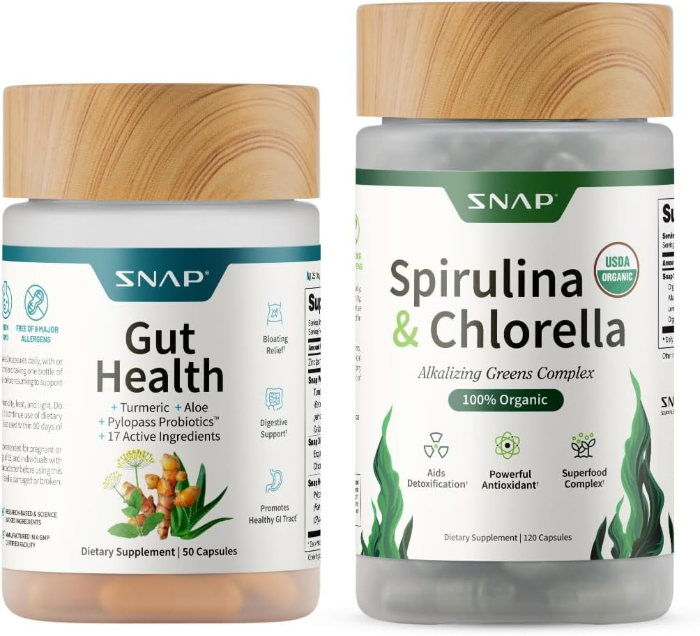 Snap Supplements Gut Health Lipase Supplement & Organic Spirulina Chlorella Bundle–Probiotic + ... | Amazon (US)
