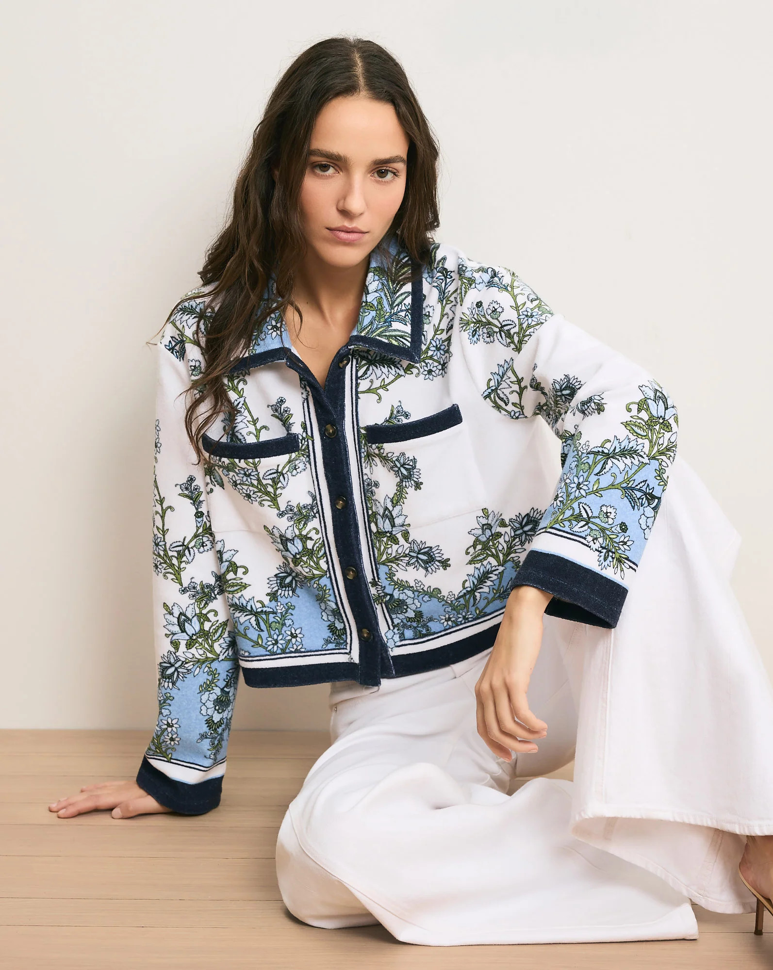 Veronica Beard Novelle Terry Button-Down Shirt Blue Jay Multi | Veronica Beard