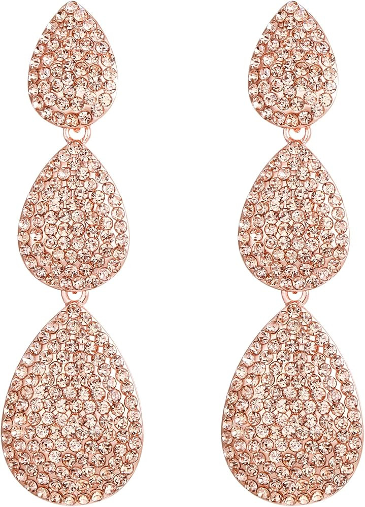 EleQueen Wedding Dainty Triple Teardrop Crystal Earrings for Women, Lightweight Rhinestone Dangli... | Amazon (US)