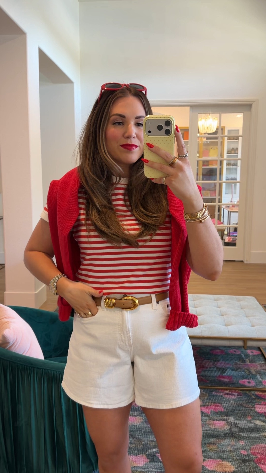 curvy midsize memorial day red and white look! wearing size large in red and white striped tee and size 30 in white denim shorts

#LTKSeasonal #LTKMidsize