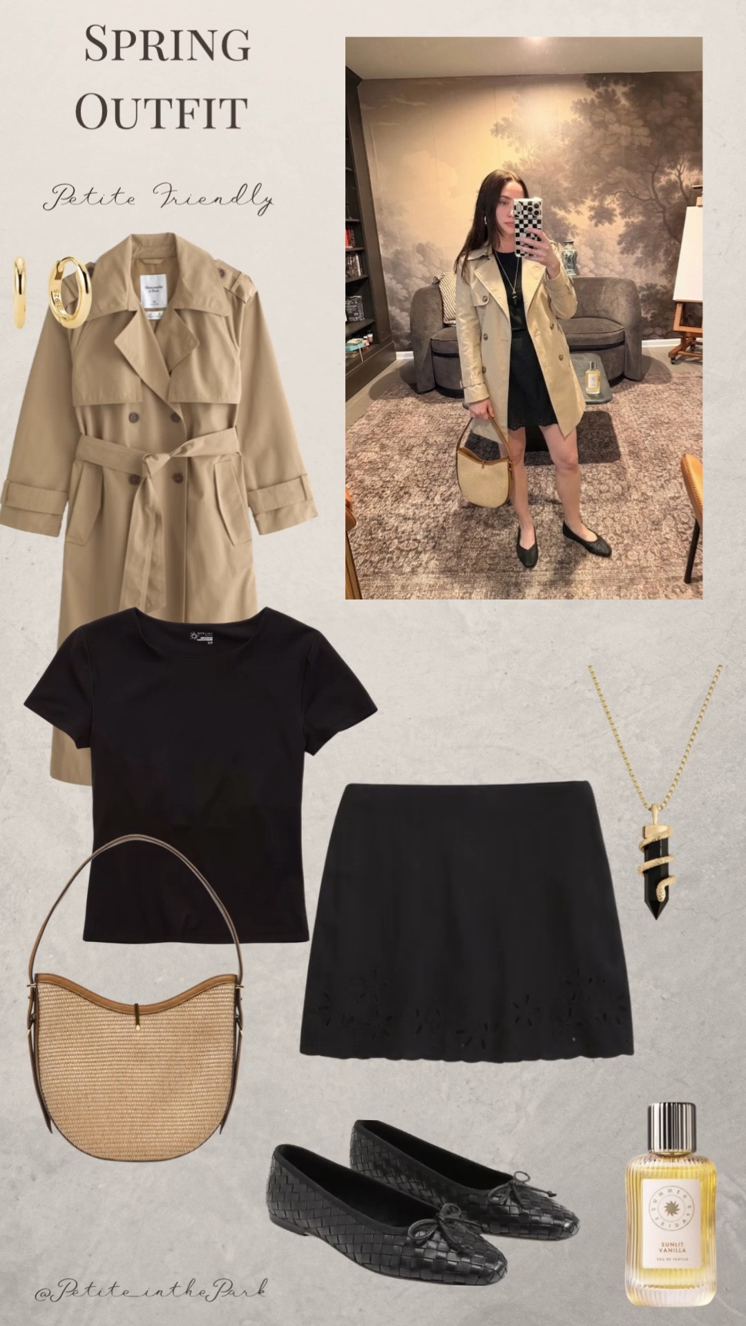 Spring petite outfit  

Spring outfit, spring trends, casual spring outfit, petite spring outfit, spring fashion, spring style, petite style, petite spring style, casual petite outfit, trench coat, black top, high waisted skirt , linen skirt, flats , black flats,  shoulder bag, rattan bag, tan bag, tan purse, gold earrings, gold hoop earrings, gold necklace, minimal jewelry  #casualoutfit #petiteoutifts #springoutfits #springoutfit2026 #springtrends

#LTKSeasonal #LTKPetite #LTKU