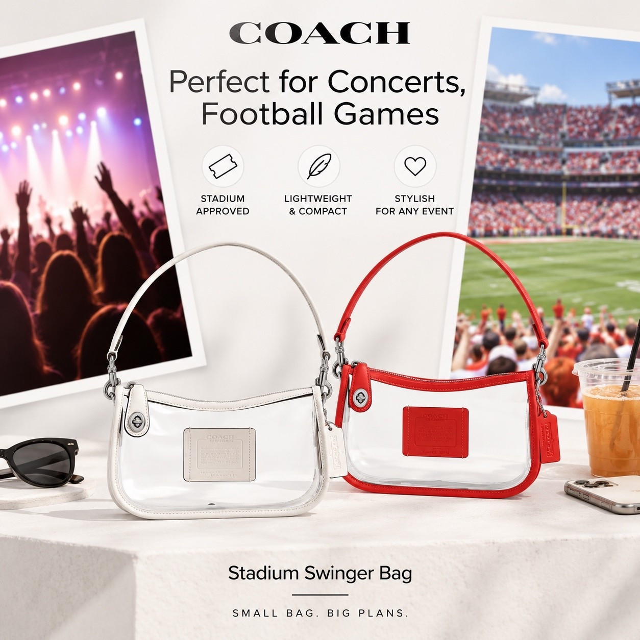 Okayyy this Coach Stadium Swinger Bag is SO cute and actually practical! The clear design makes it perfect for concerts, football games, stadium events and more without sacrificing style. I love both colors, but that red trim is calling my name! ❤️

#CoachOutlet #CoachBag #ClearBag #StadiumBag #ConcertBag #GameDayStyle #LTKFinds #LTKStyle