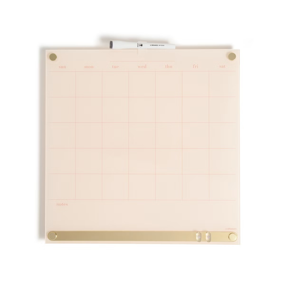 U Brands 16"x16" Acrylic Dry Erase Calendar with Metal Bulletin Strip Cream/Gold | Target