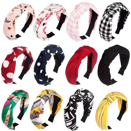 Cubaco 12 Pack Wire knotted Headband Knot Turban Headband Bowknot Bows Wide Headwrap Head Band Elast | Walmart (US)