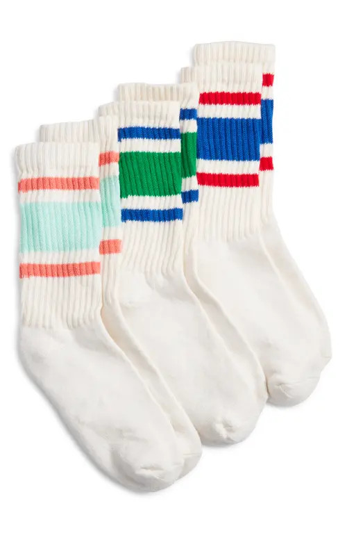 American Trench Assorted 3-Pack Retro Stripe Cotton Blend Crew Socks in Coral/Kelly Green/Red at Nordstrom | Nordstrom