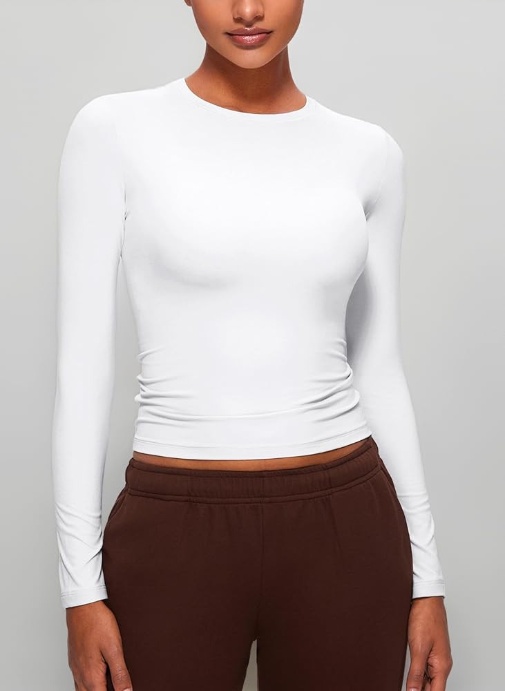 CRZ YOGA Womens Softembrace Long Sleeve Soft Crew Neck Shirts Basic Stretchy Tight T-Shirts Casua... | Amazon (UK)