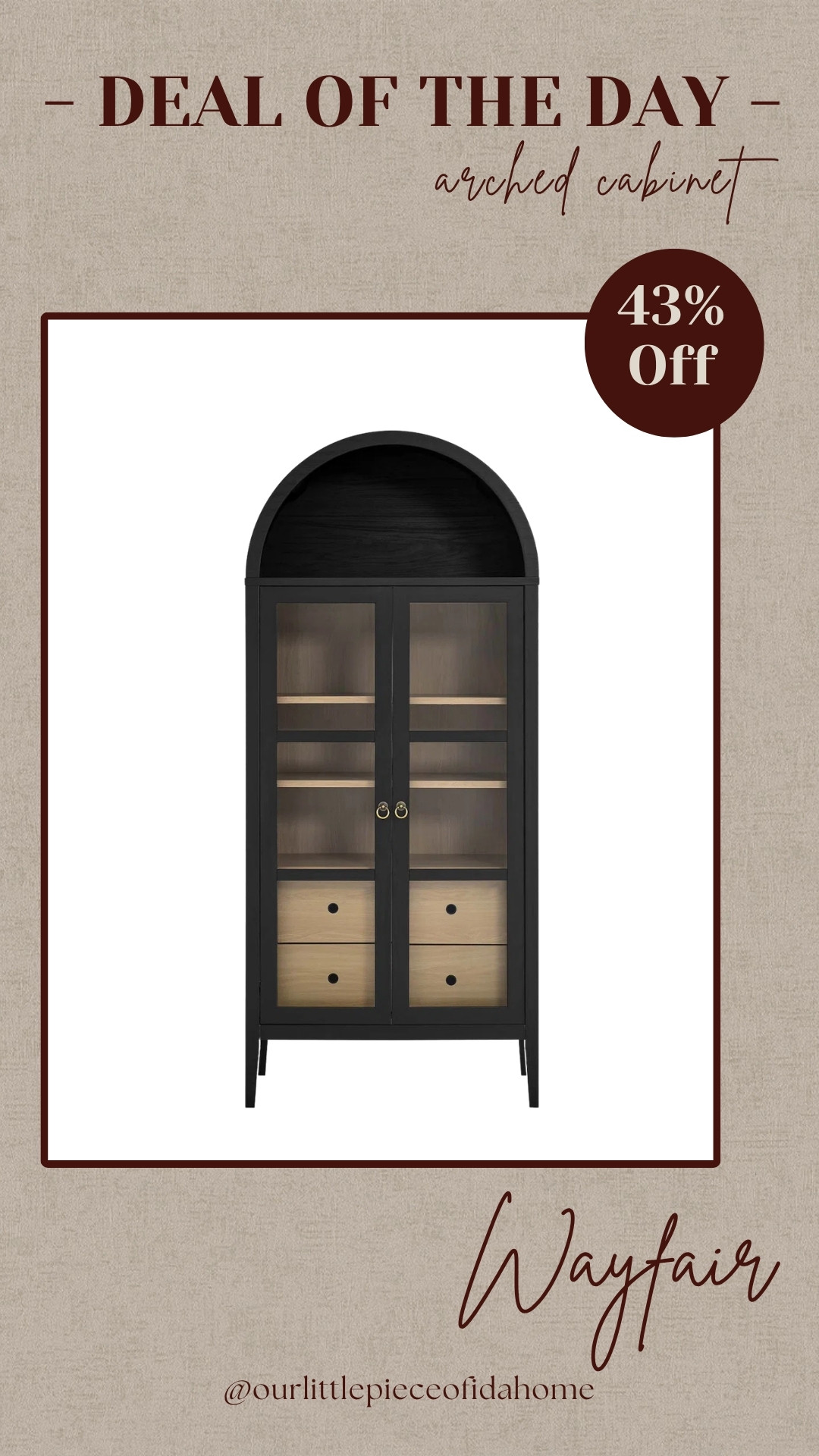 I found this arched cabinet, and it’s one of those pieces that instantly adds structure and interest to a room.

I love the contrast of the darker frame with the warm interior; it feels elevated but still easy to style for storage, display, or everyday use.
@Wayfair
 

 #LTKU #LTKHome #LTKSaleAlert