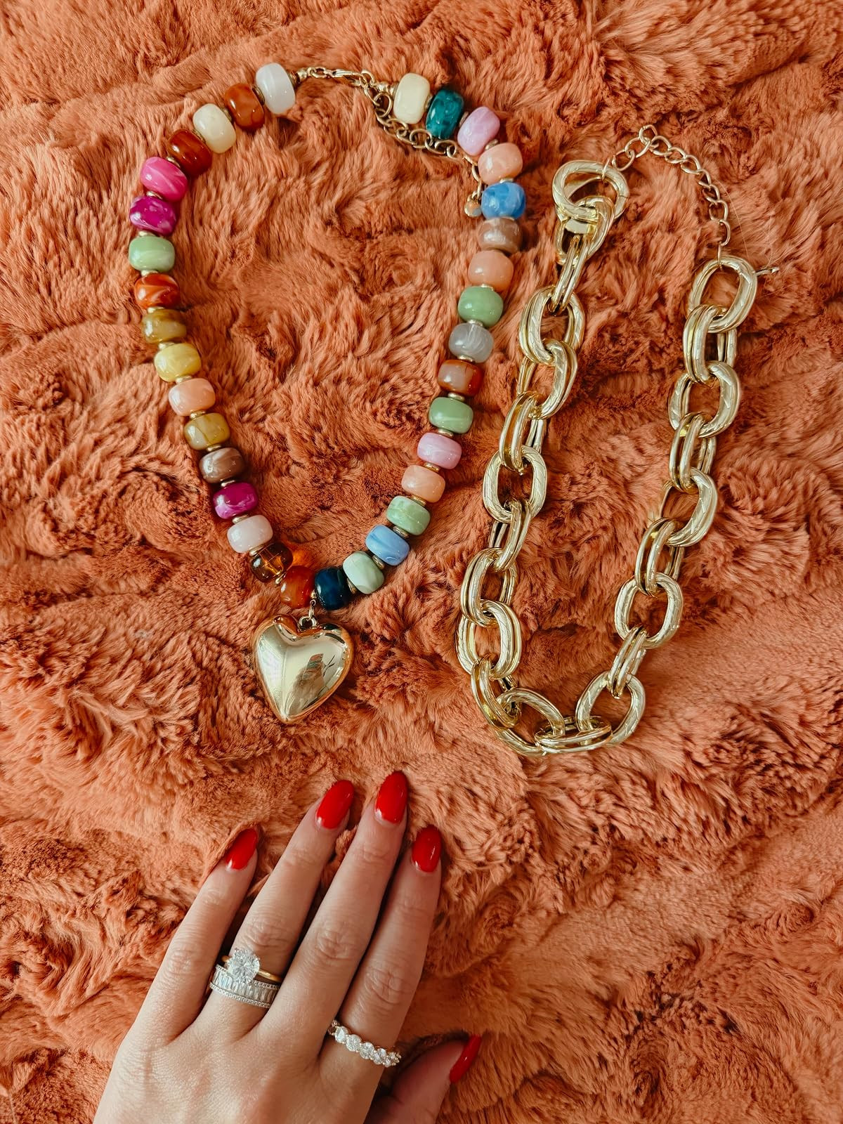 WOWORAMA Chunky Heart Necklaces for Women Colorful Resin Beaded Choker Necklace Gold Puffy Heart ... | Amazon (US)