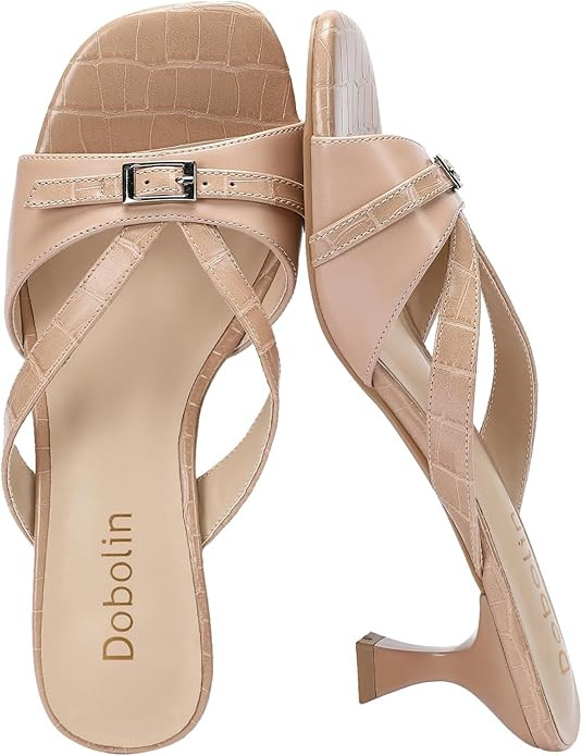 Kitten Heels for Women Square Toe Slip On Kitten Mule Sandals Comfortable 2.2 Inch Heels with Buc... | Amazon (US)