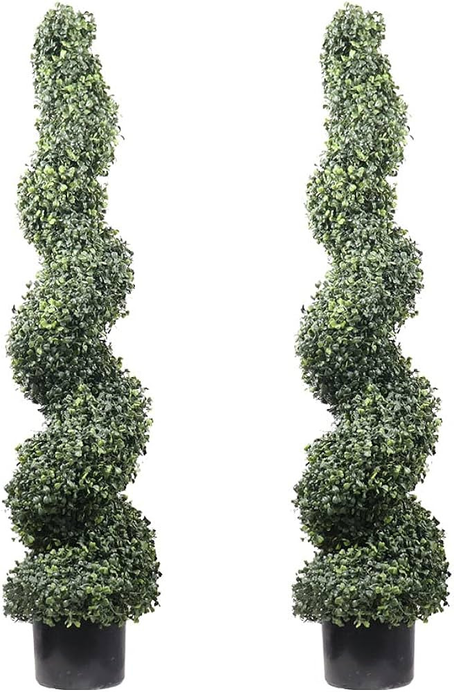 4' Spiral Boxwood Artificial Topiary Trees Indoor or Outdoor in Plastic Pot Front Porch Decor (2 ... | Amazon (US)
