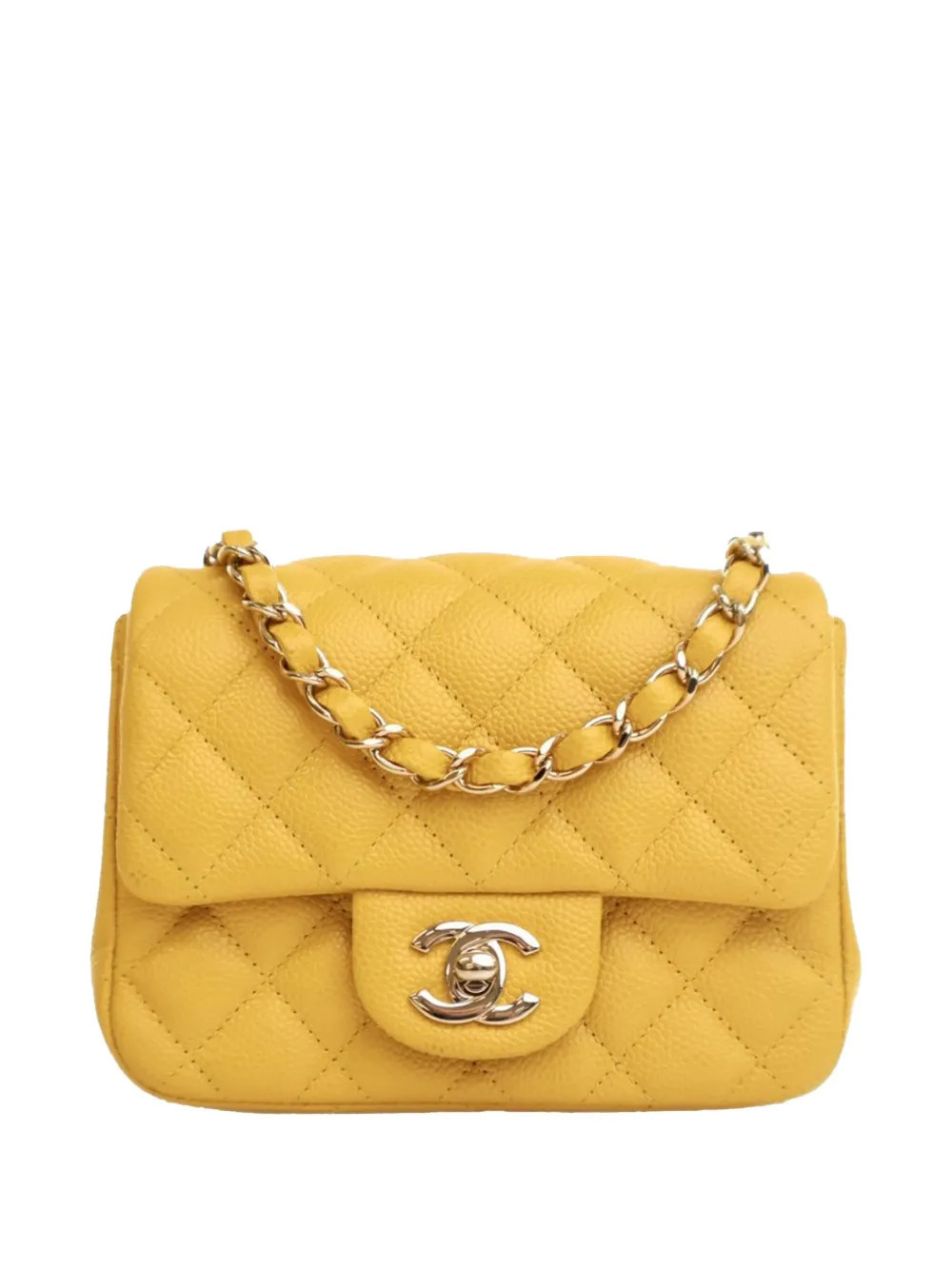 CHANEL Pre-Owned 2018 Mini Square Classic Caviar Single Flap crossbody bag - Yellow | Farfetch Global